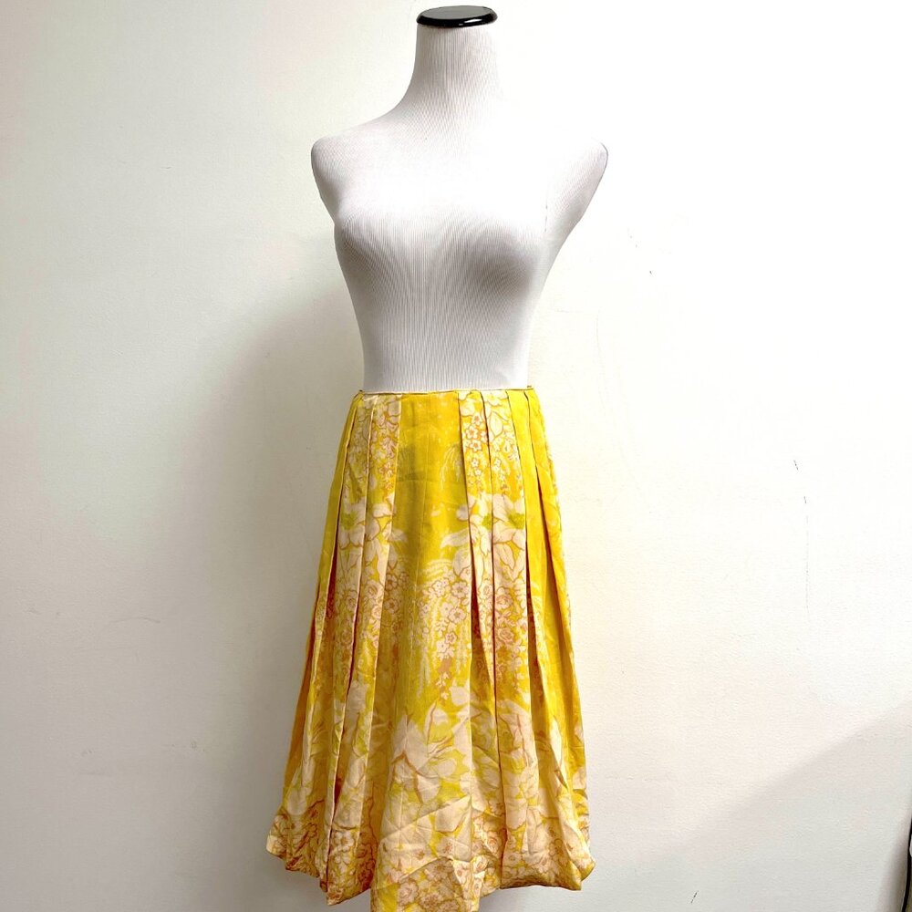 Tracy Reese silk skirt yellow floral balloon bubble hem pleated lined 2